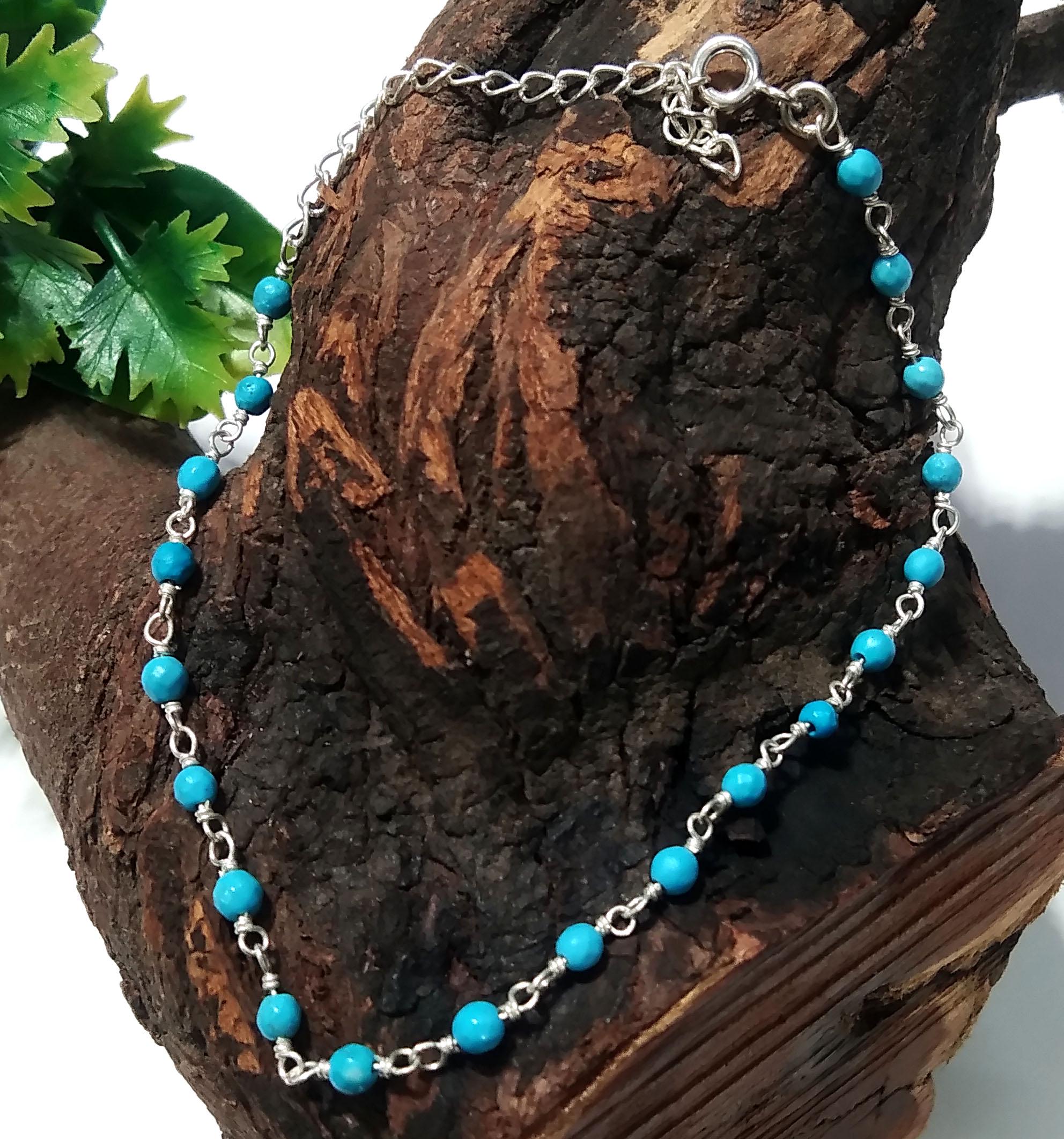 100% Natural Blue Turquoise Bracelet, Good Quality Gemstone Bracelet, 925 Sterling Silver Jewelry Handmade Bracelet, Gift For Girls & Women.